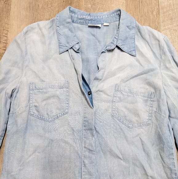 Tribal.Jeans Chambray long Sleeve Button Down Shirt Split Back - Picture 2 of 13
